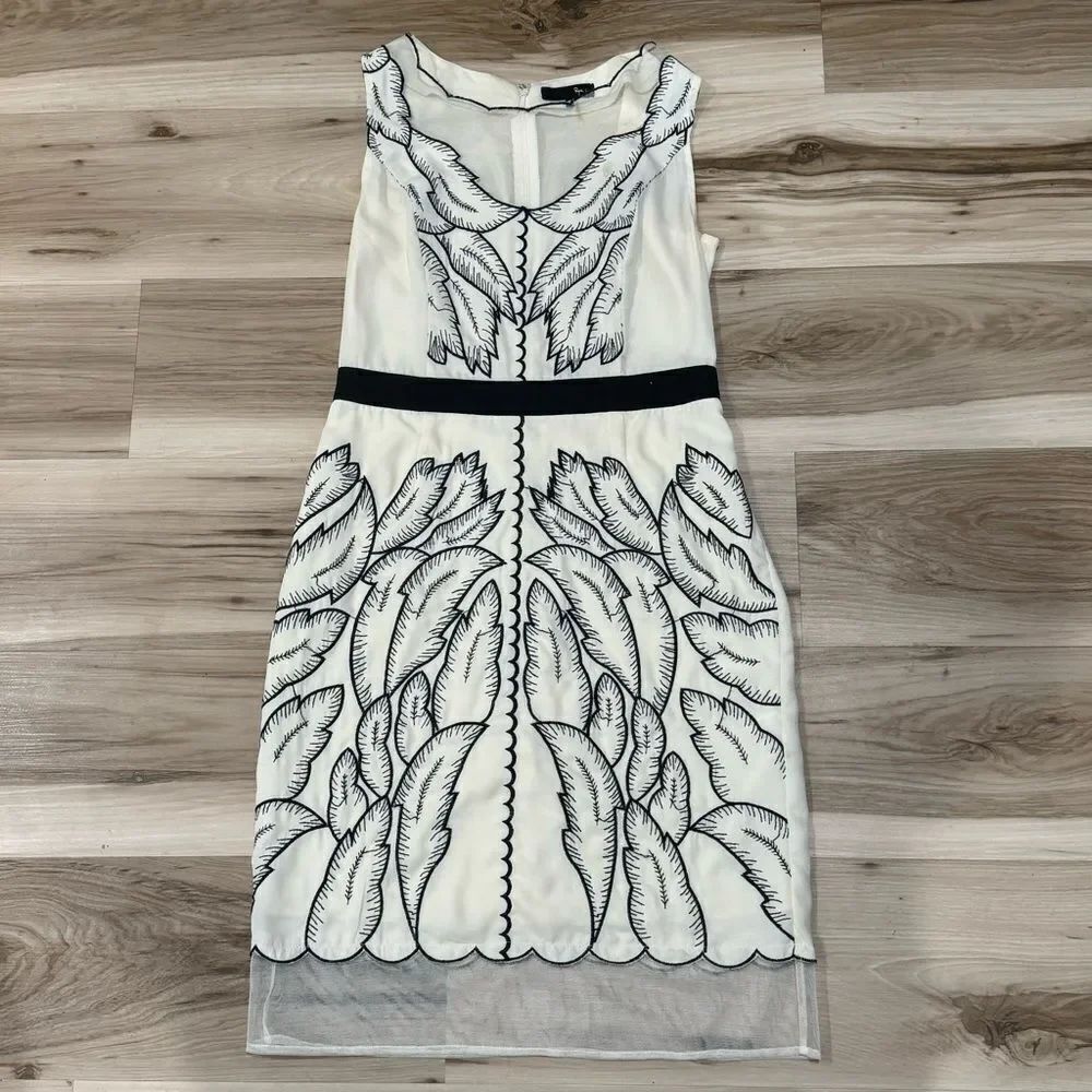 Ryu Cream Black Lace Embroidered Lined Dress Women’s Small